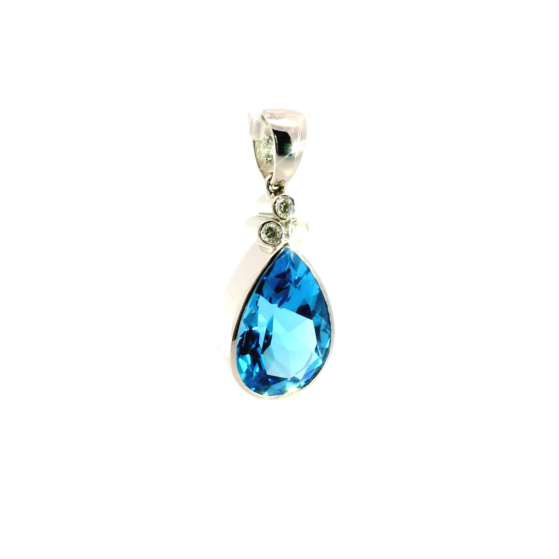London Blue Topaz Pendant with Diamonds in 18KT white gold