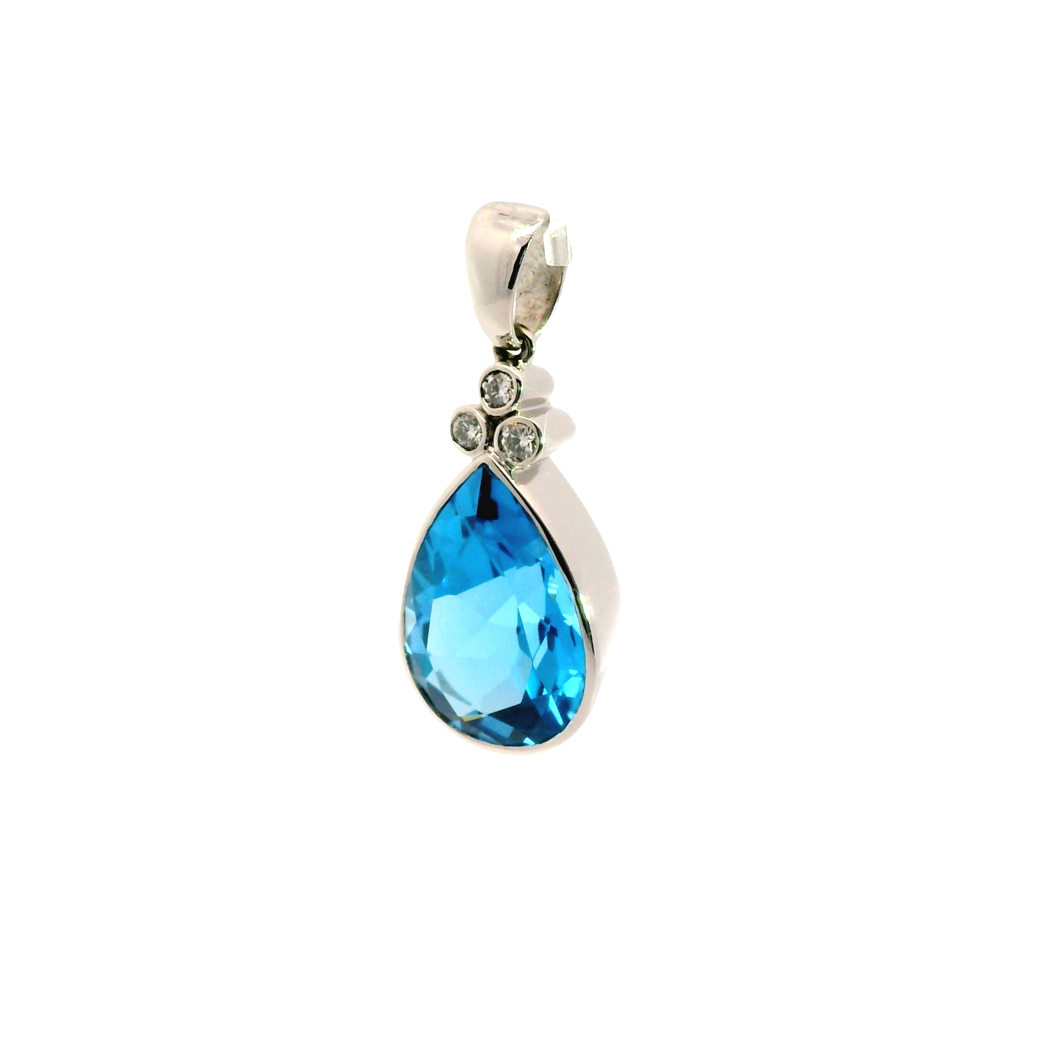 London Blue Topaz Pendant with Diamonds in 18KT white gold