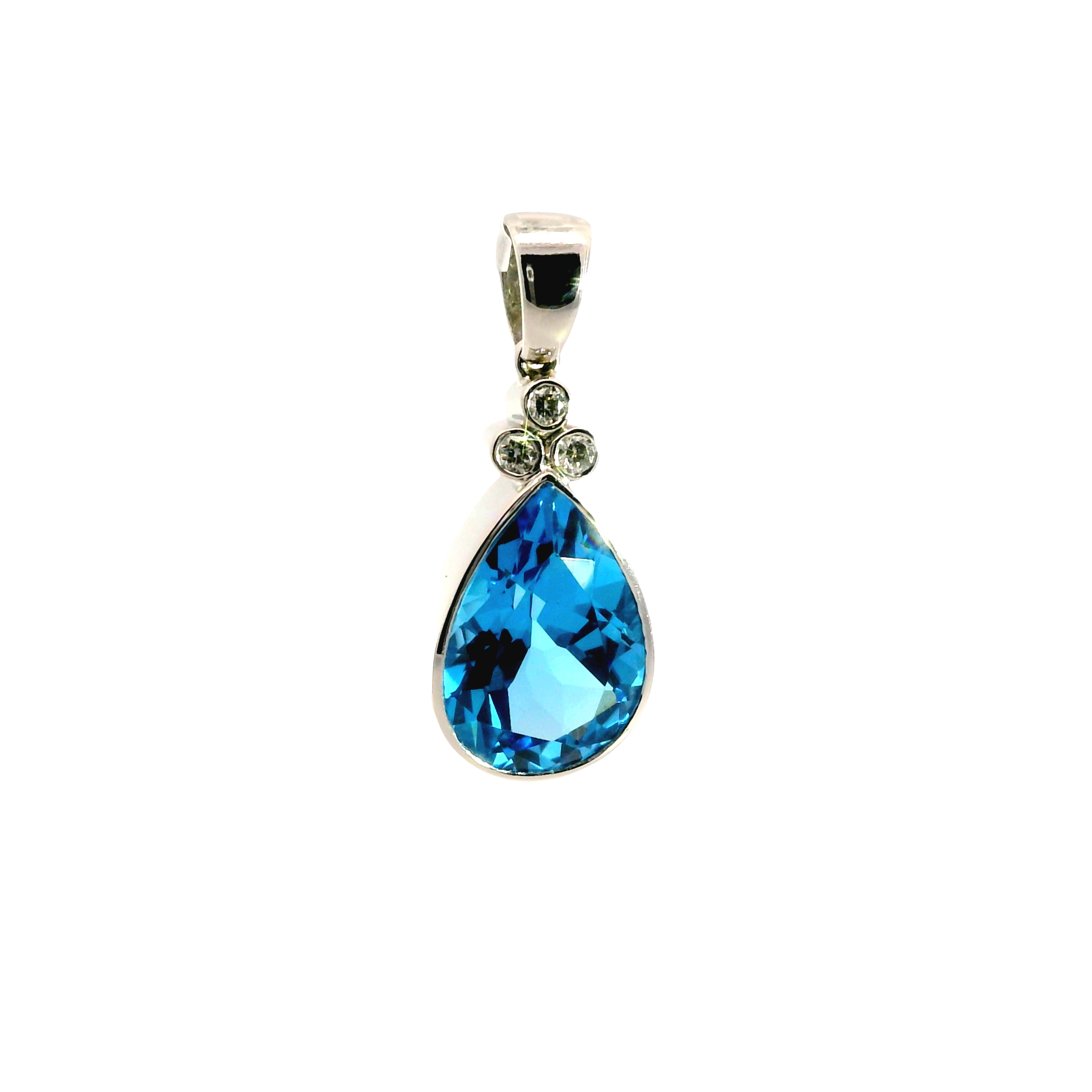 London Blue Topaz Pendant with Diamonds in 18KT white gold