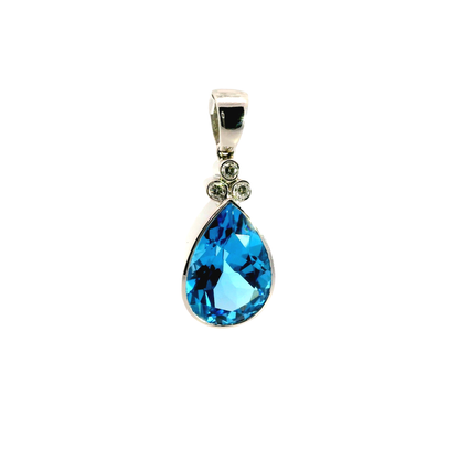 London Blue Topaz Pendant with Diamonds in 18KT white gold
