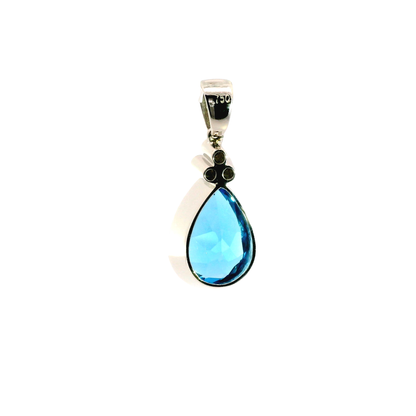 London Blue Topaz Pendant with Diamonds in 18KT white gold