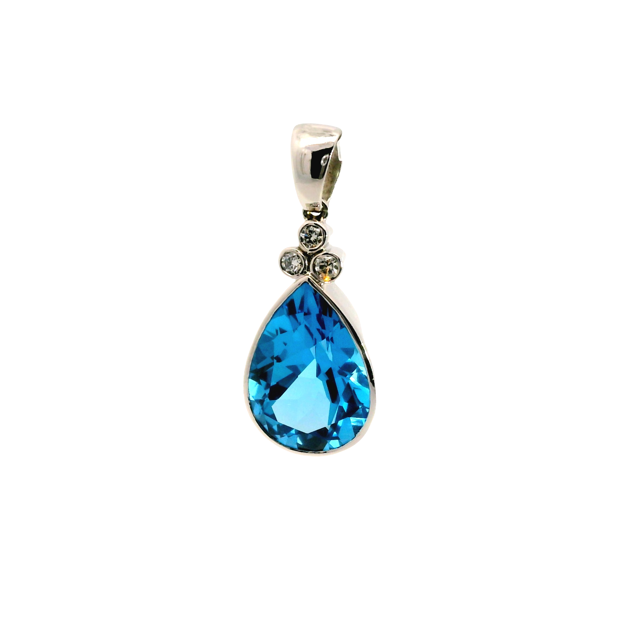 London Blue Topaz Pendant with Diamonds in 18KT white gold