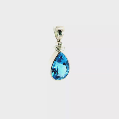 London Blue Topaz Pendant with Diamonds in 18KT white gold