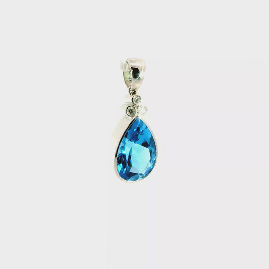 London Blue Topaz Pendant with Diamonds in 18KT white gold